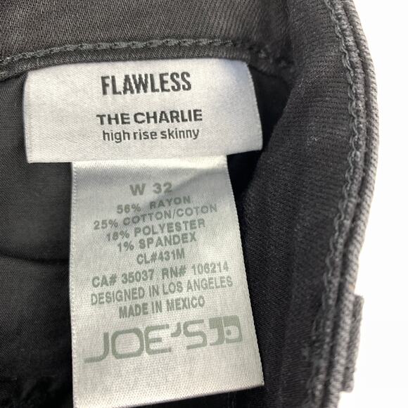 Joe's Jeans Flawless Women's Sz 32 The Charlie High Rise Skinny Jeans Black Lace - Picture 7 of 7